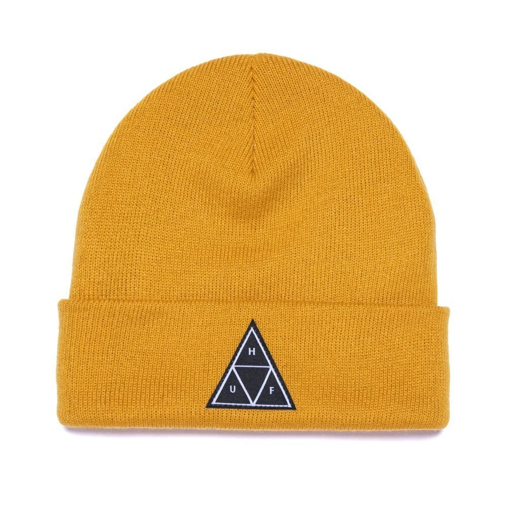 HUF Essentials Triple Triangle Cuff Beanie Gold 3 HUF Essentials Triple Triangle Cuff Beanie Gold